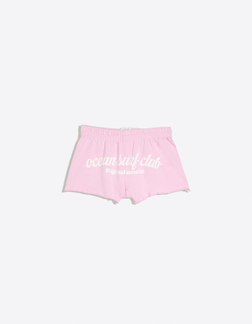 Embroidered Fleece Shorts-Pink
