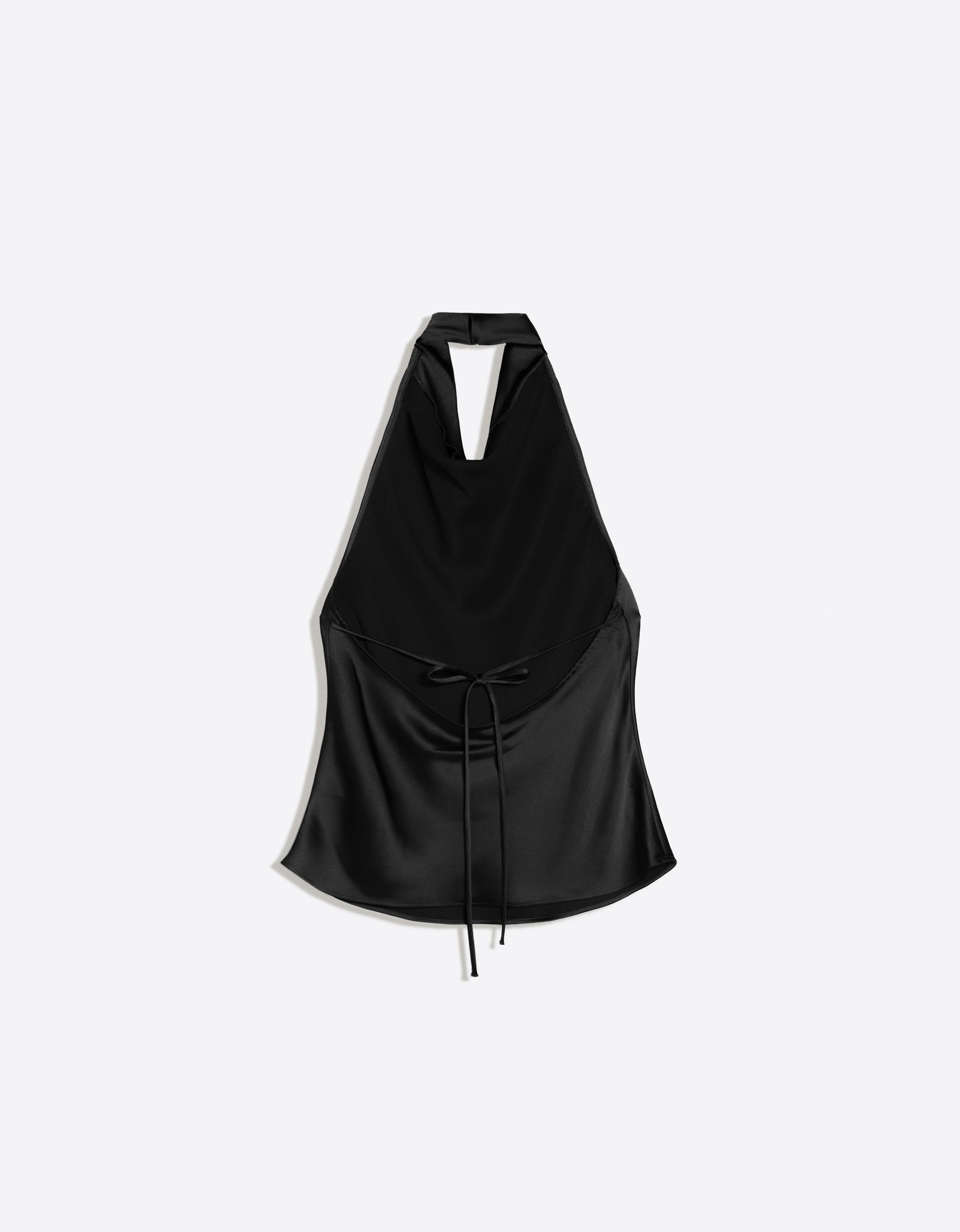 Draped sateen top — Black