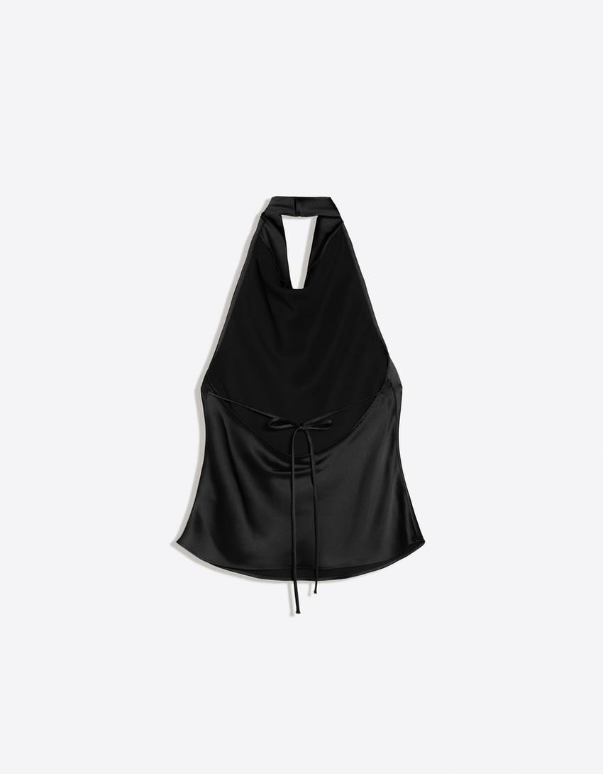 Top satin drappeggiato-Nero