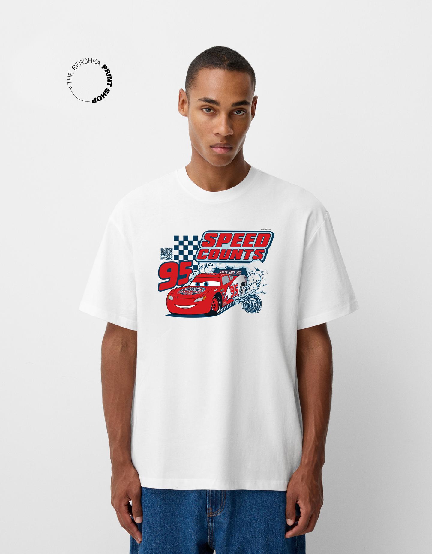 Bershka Camiseta Cars Wearable Art Manga Corta Hombre Xs Blanco