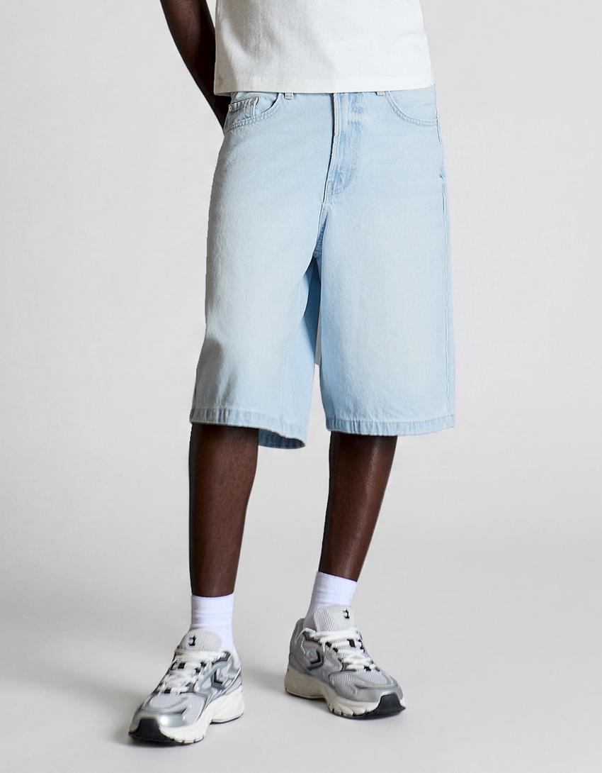 Baggy denim Bermuda shorts-Light blue