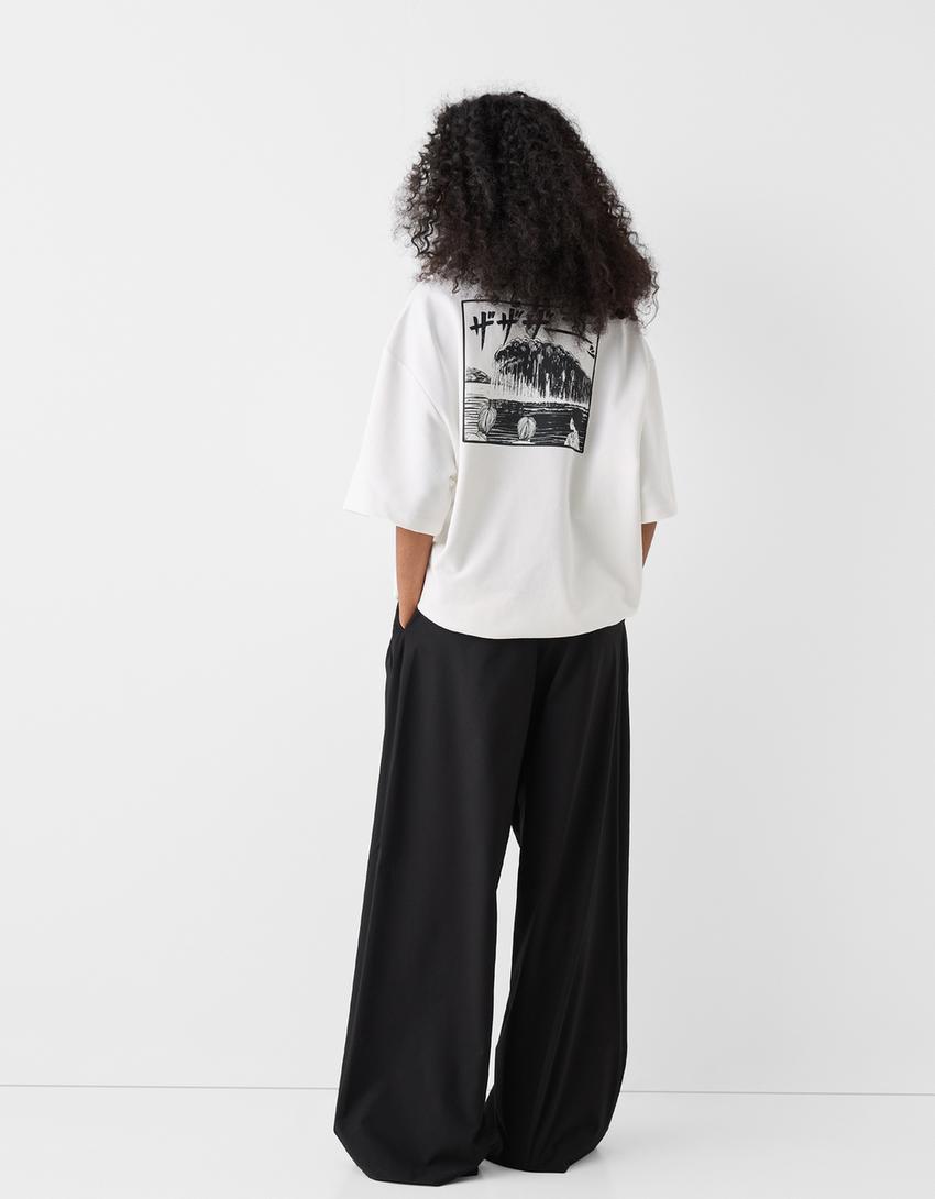 T-shirt Junji Ito Collection manches courtes molleton broderie-Blanc-1