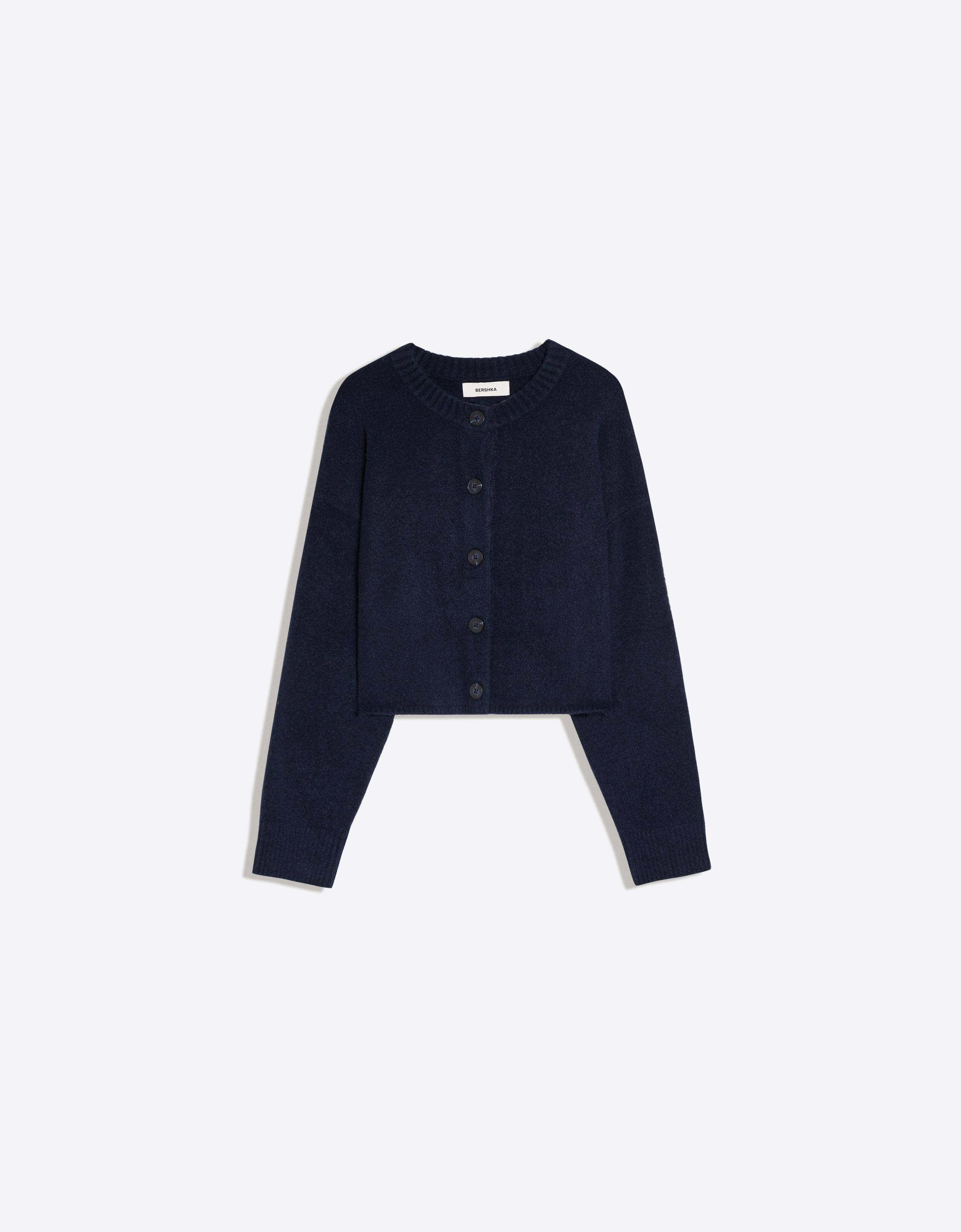 Soft touch round neck jacket — Navy