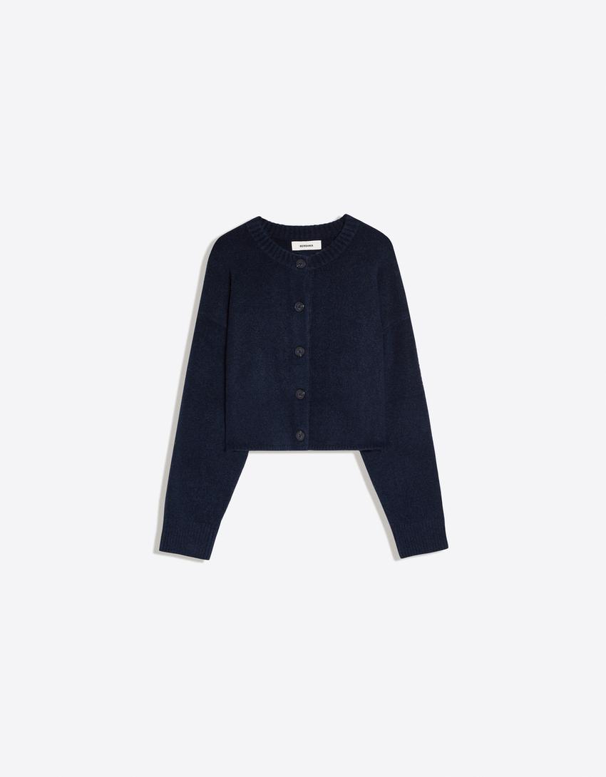 Soft touch round neck jacket-Navy