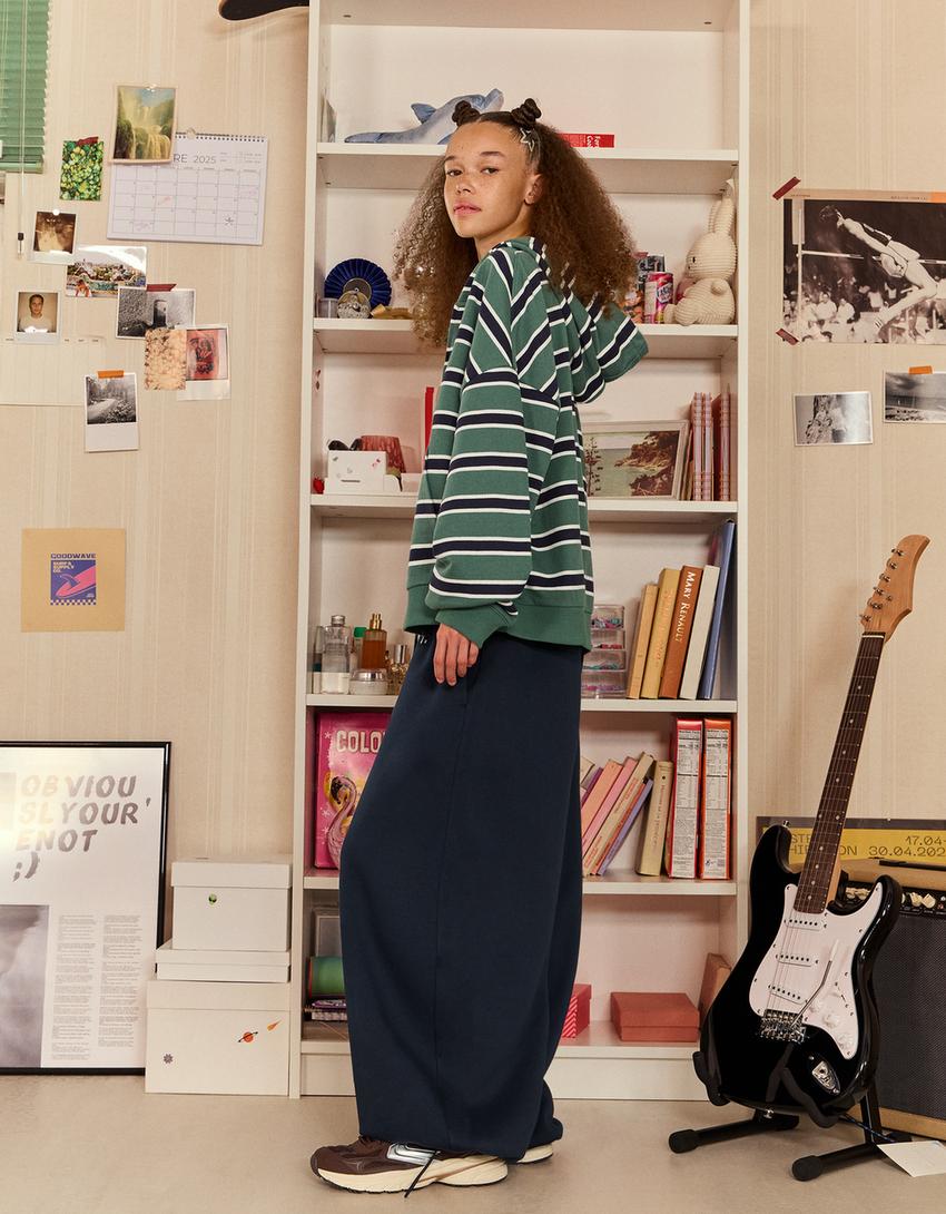 Plush barrel trousers with stoppers-Navy