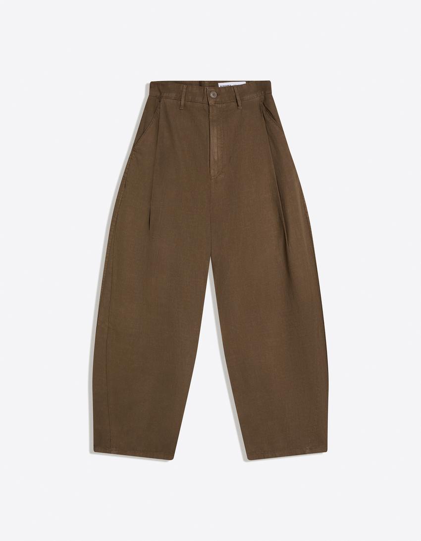 Super baggy trousers with linen-Brown