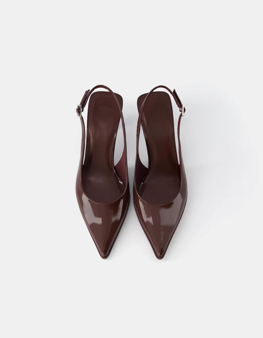 Kitten heel slingback shoes-Brown-3