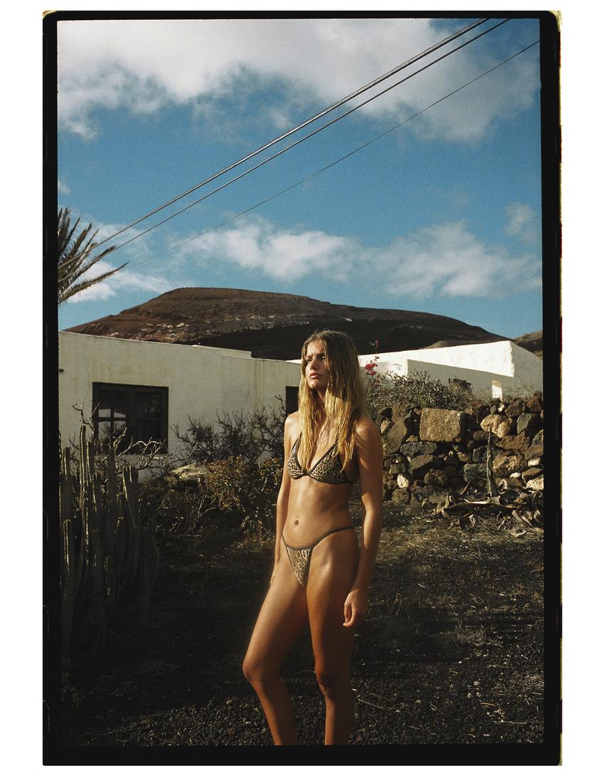 Haut de bikini réversible imprimé animal-Noir