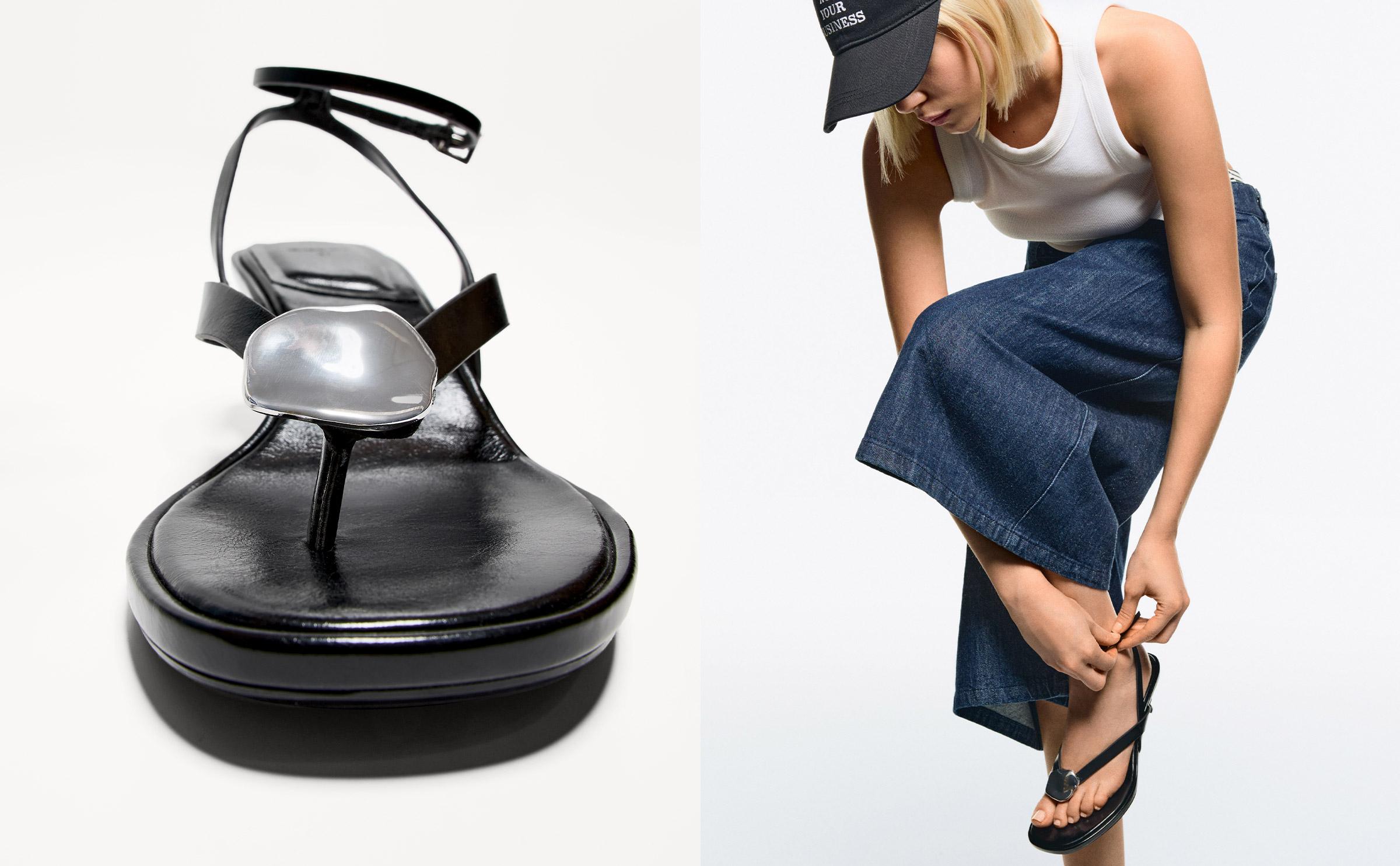 Kitten heel sandals with metallic detail