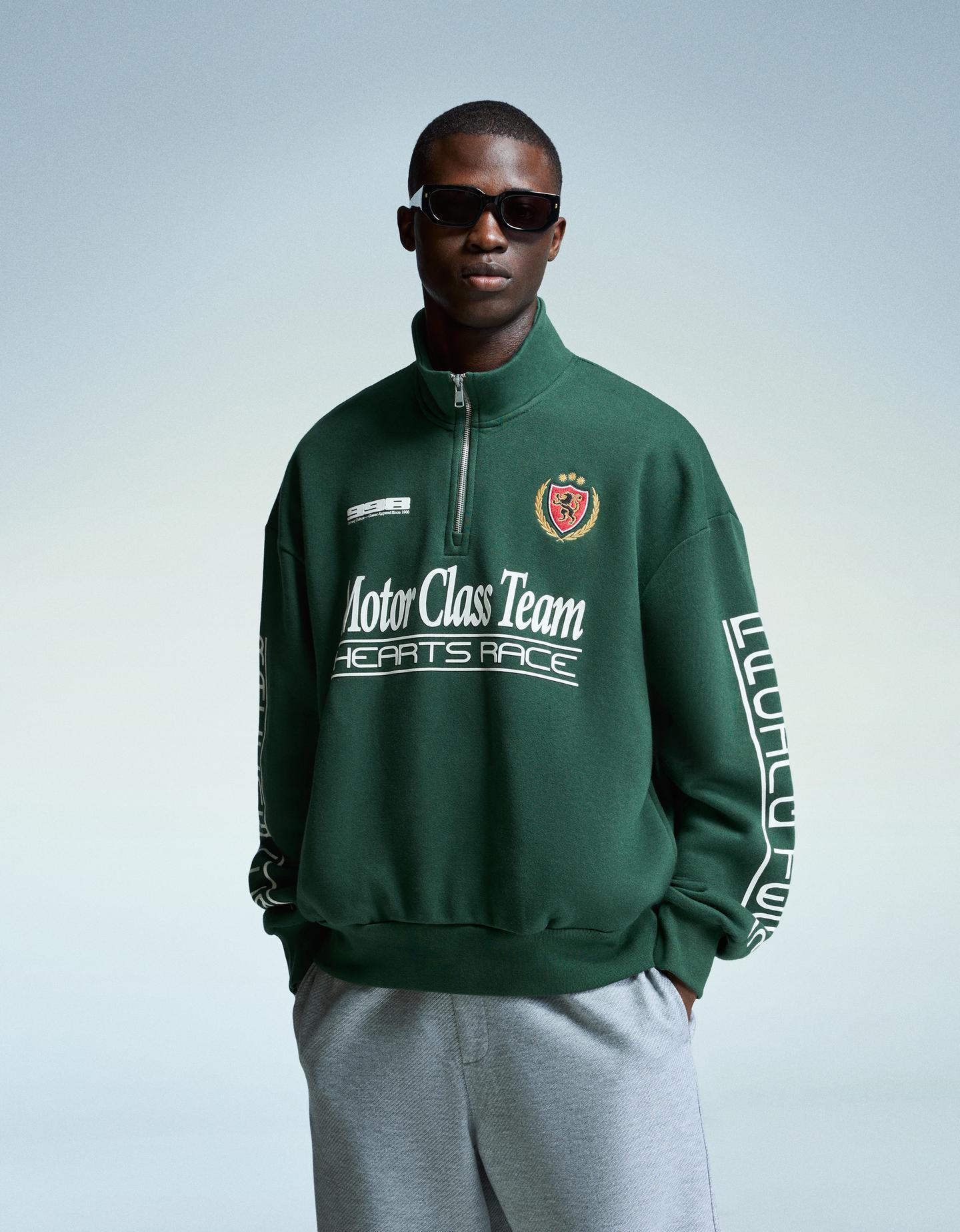 Bershka bluza z suwakiem i nadrukiem zielony