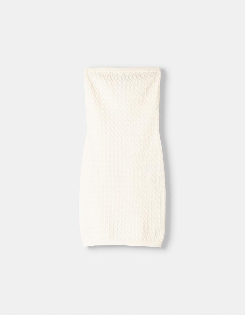 Vestido mini bandeau entrançado-Branco-4