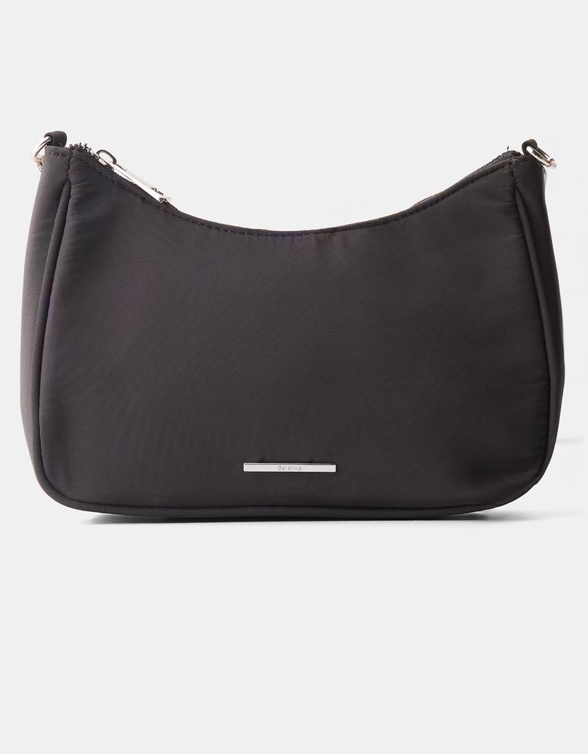 Multi-way satin crossbody bag with chain-Black