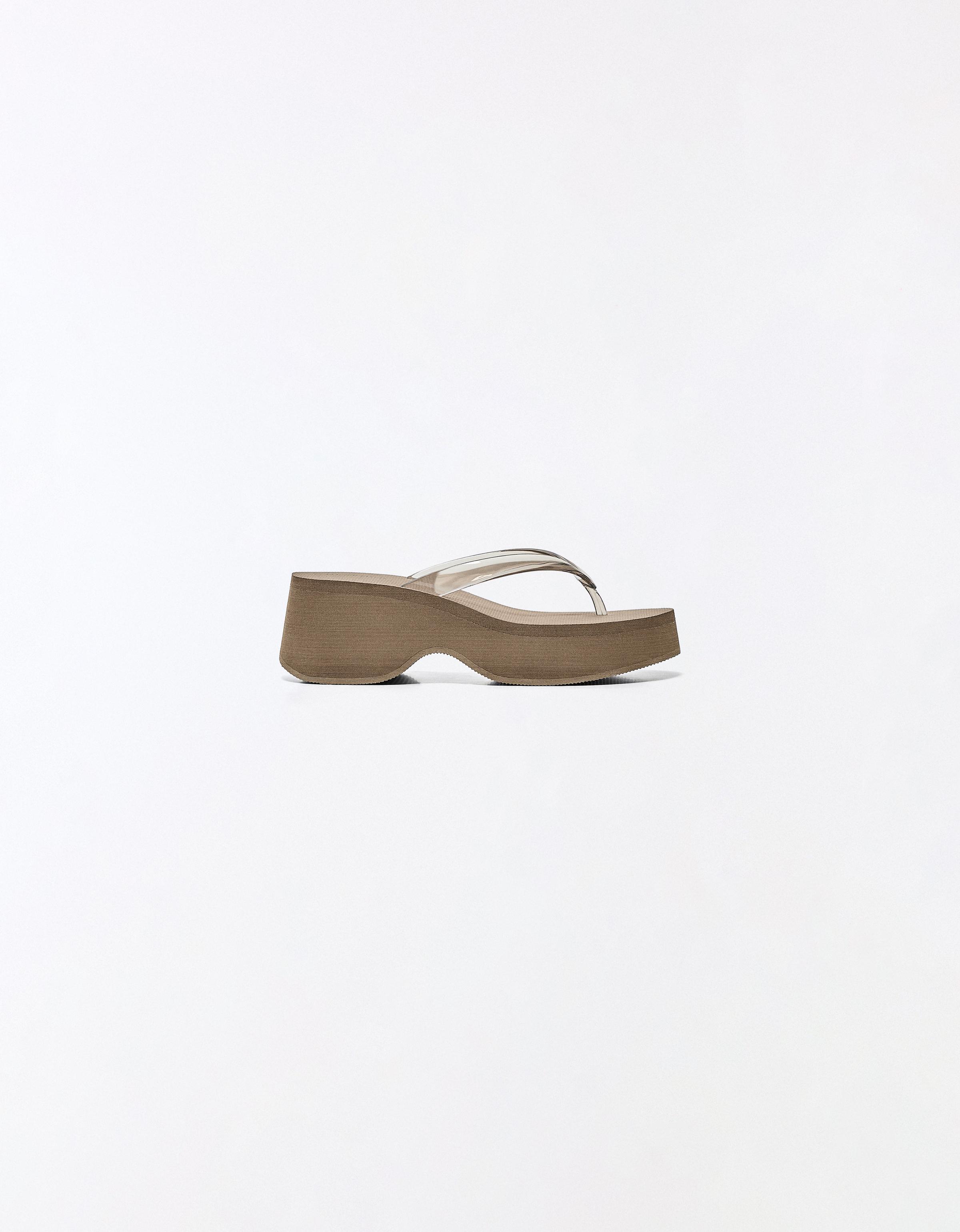 Vinyl thong platform sandals — TAUPE