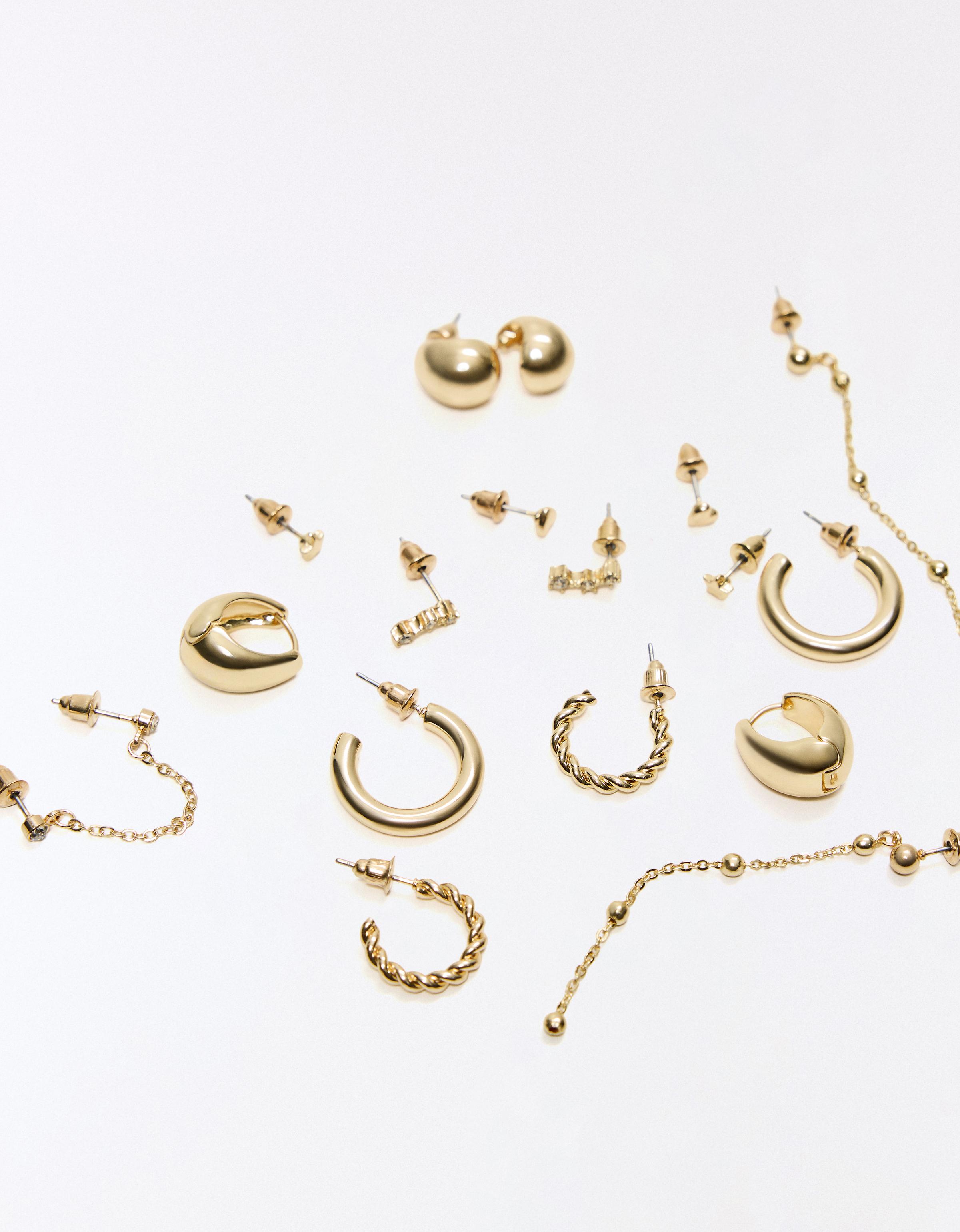 Lot Boucles D’oreilles Asymétriques Or