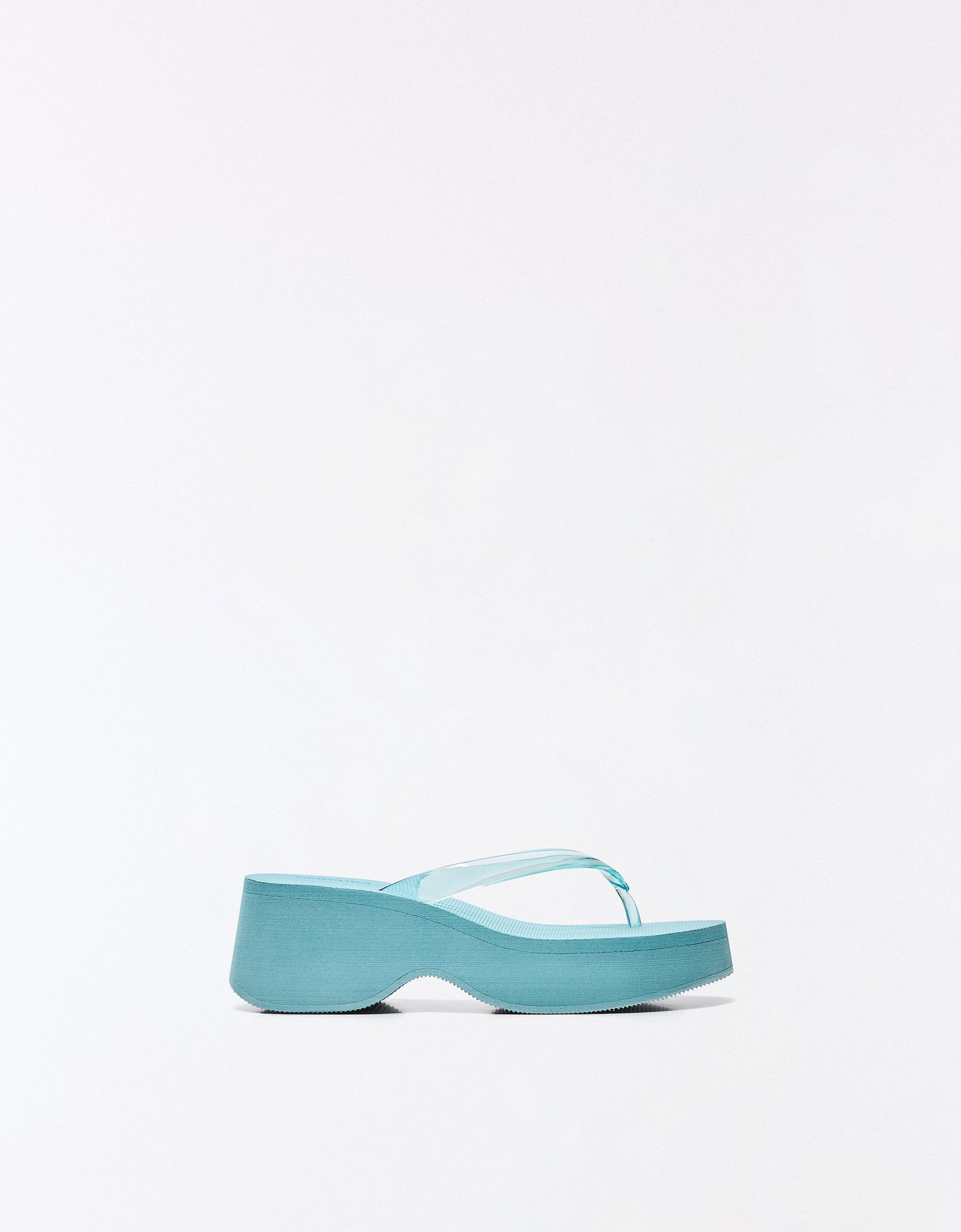 Bershka Plataforma Thong Vinilo Mujer Azul