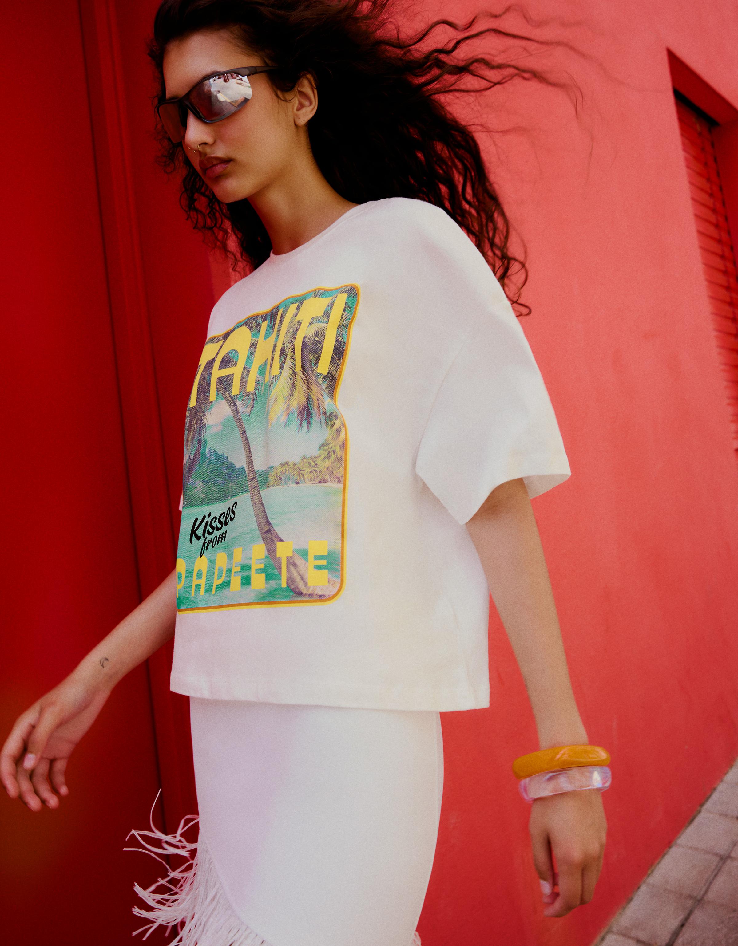 Bershka Oversize baskılı tişört görsel 8