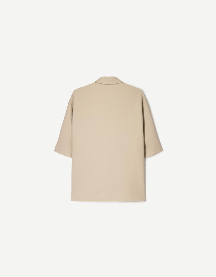 Camicia a maniche corte boxy tailored fit-Camel-6