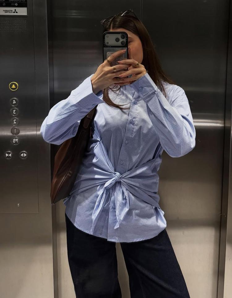 Bağlamalı oversize poplin gömlek