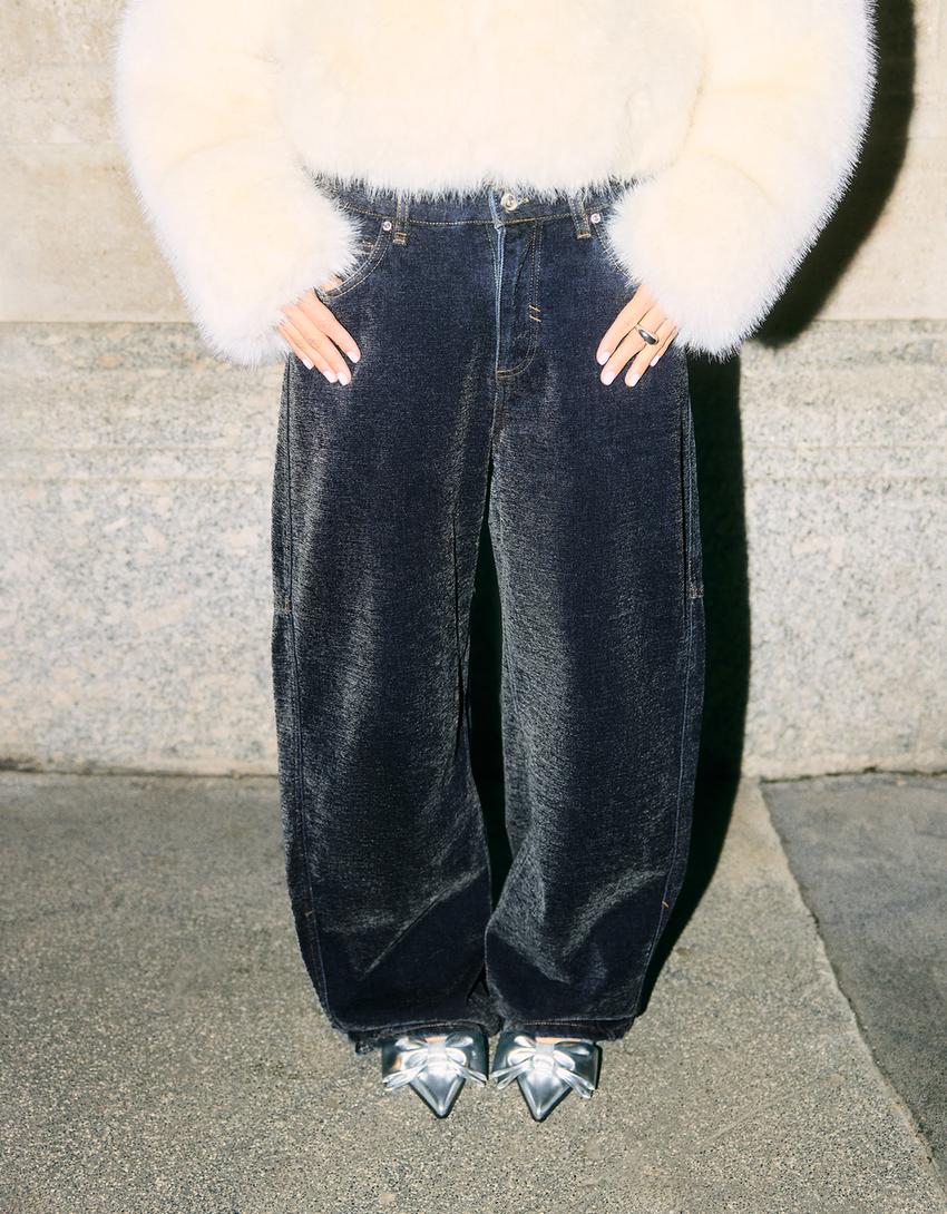 Pantalons barrel-Blau fosc