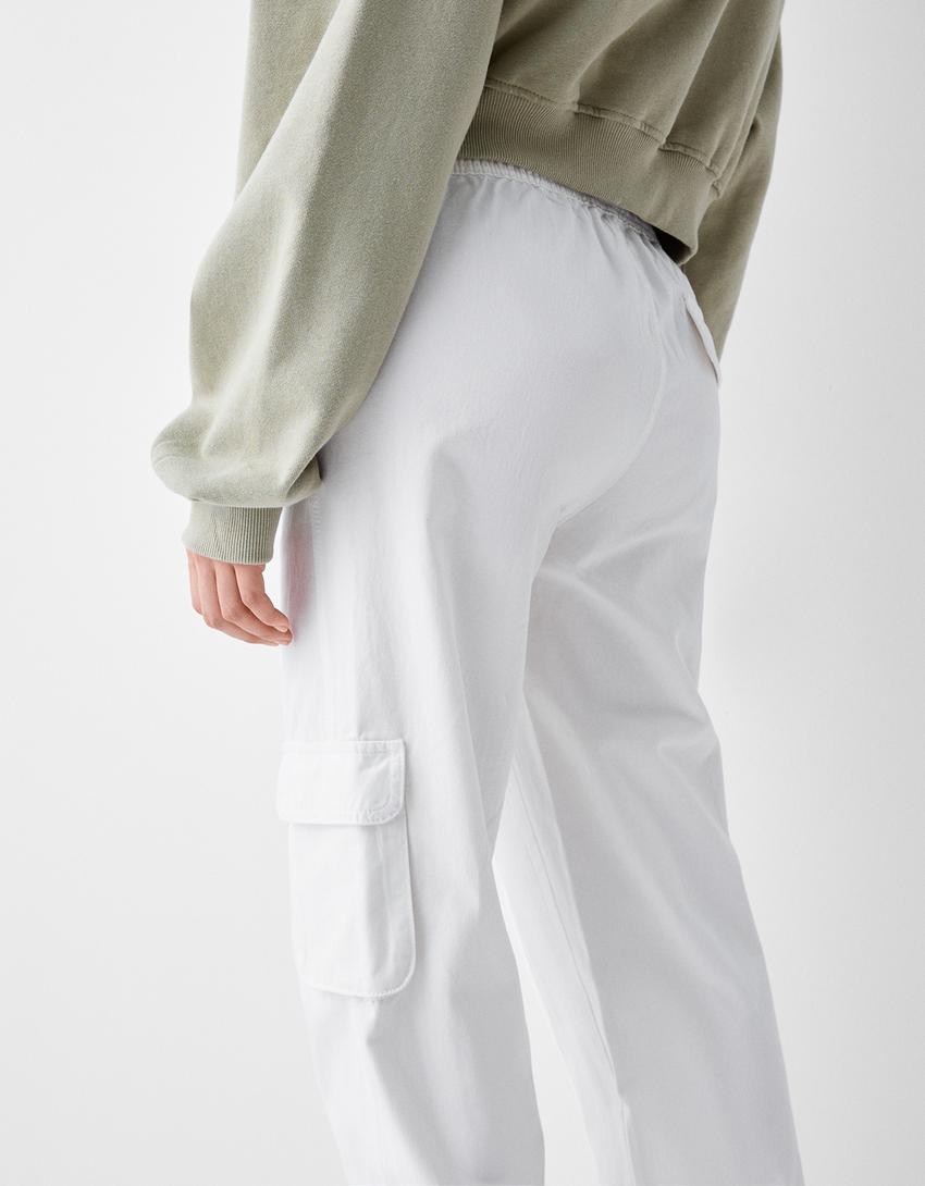 بنطلون رياضي من القطن-أبيض مطفي-4