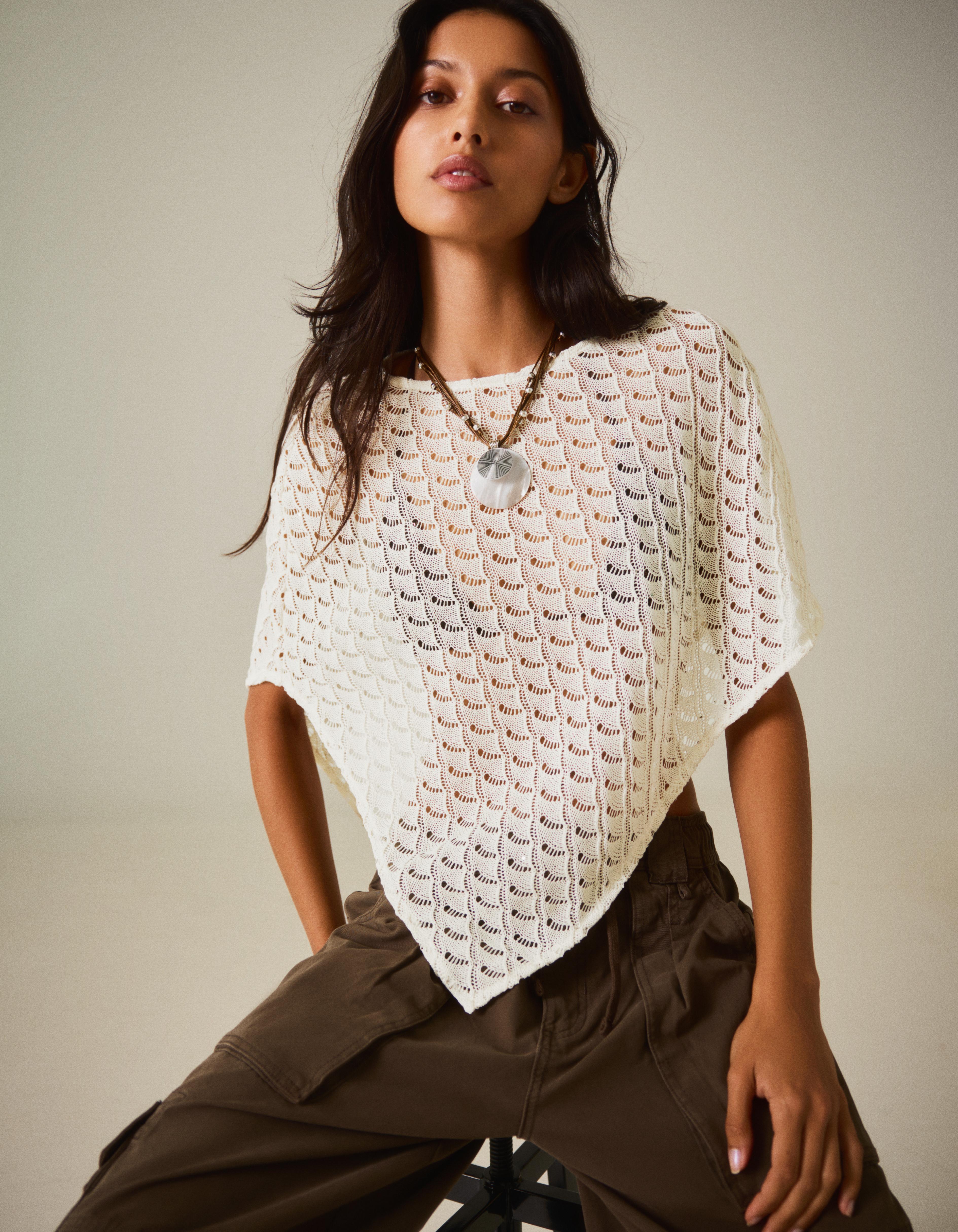 Bershka Capa Asimétrica Crochet Mujer Crudo