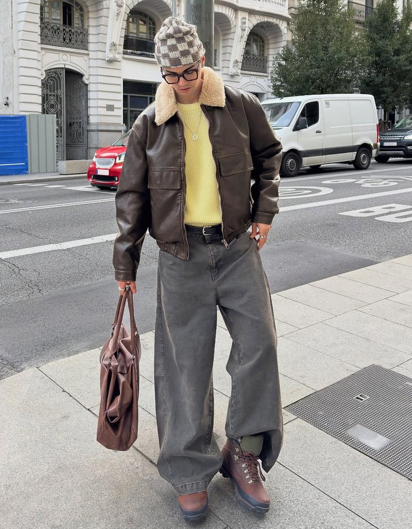 Giacca in finta pelle-Marrone