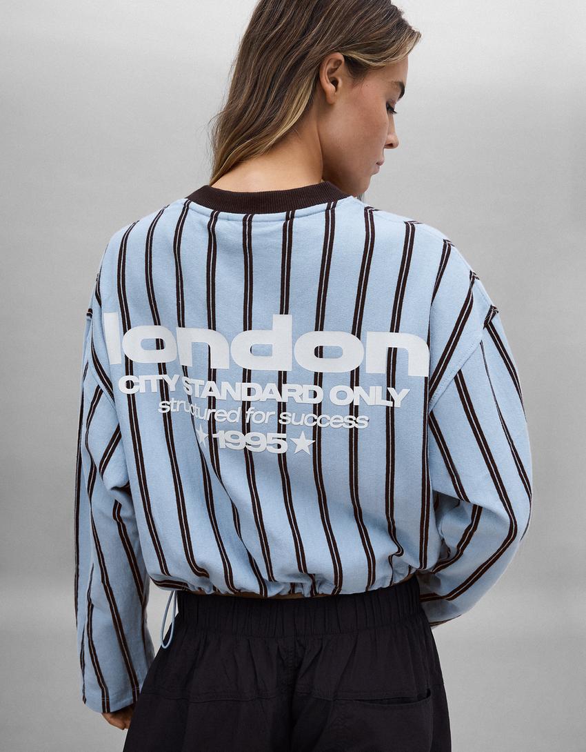 Printed V-neck sweatshirt-Light blue