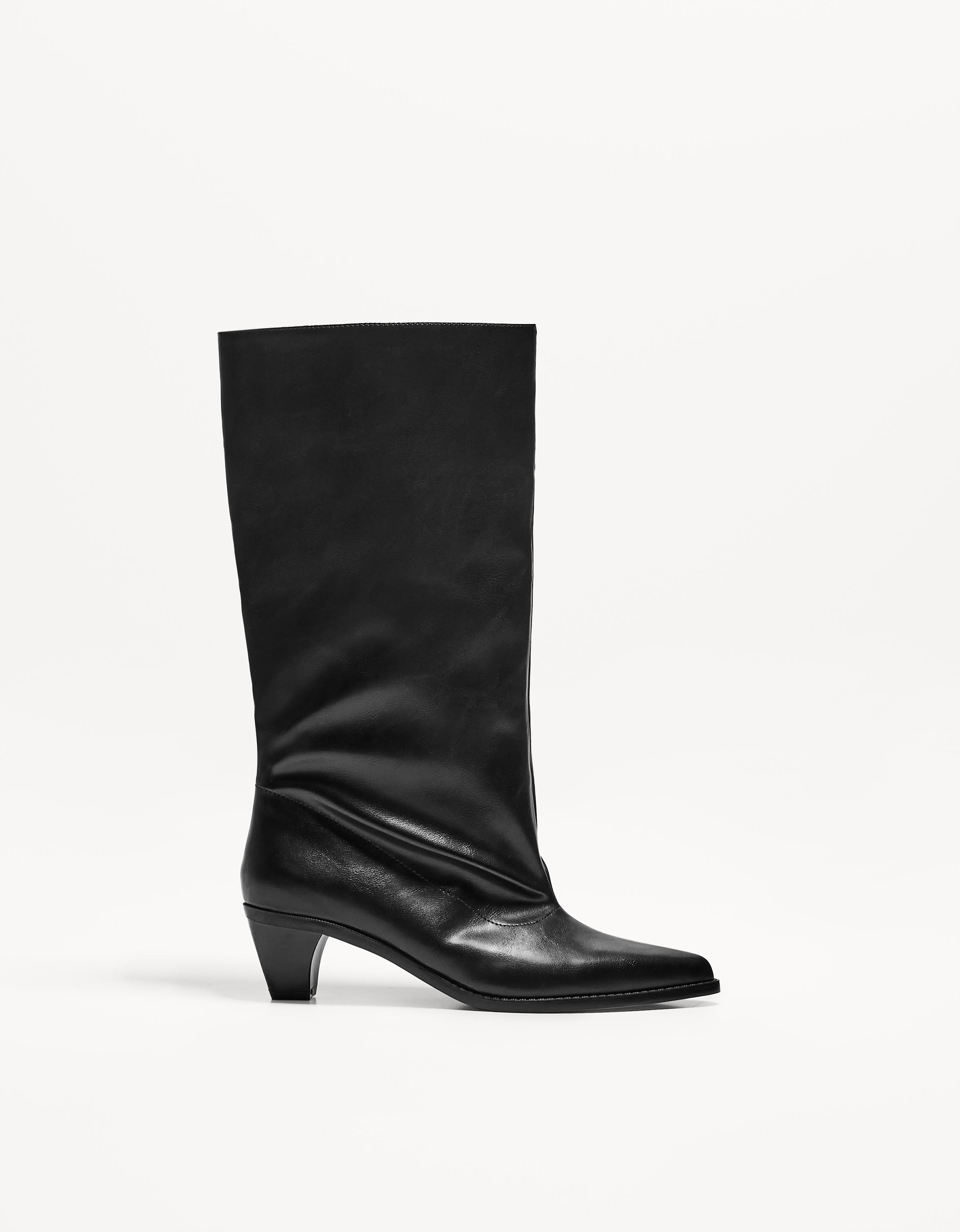 Bershka Absatzstiefel Mit Breitem Schaft Damen 37 Schwarz