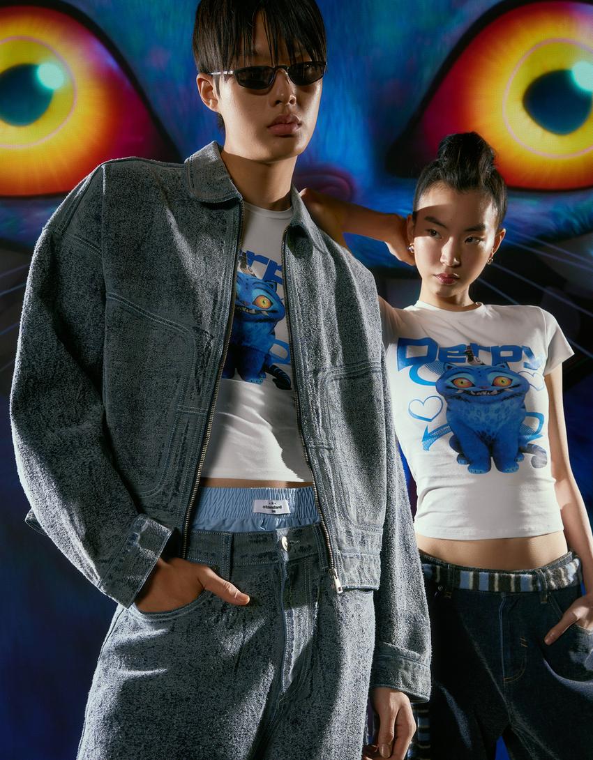 T-shirt KPop Demon Hunters Derpy à manches courtes imprimées courtes-Bleu