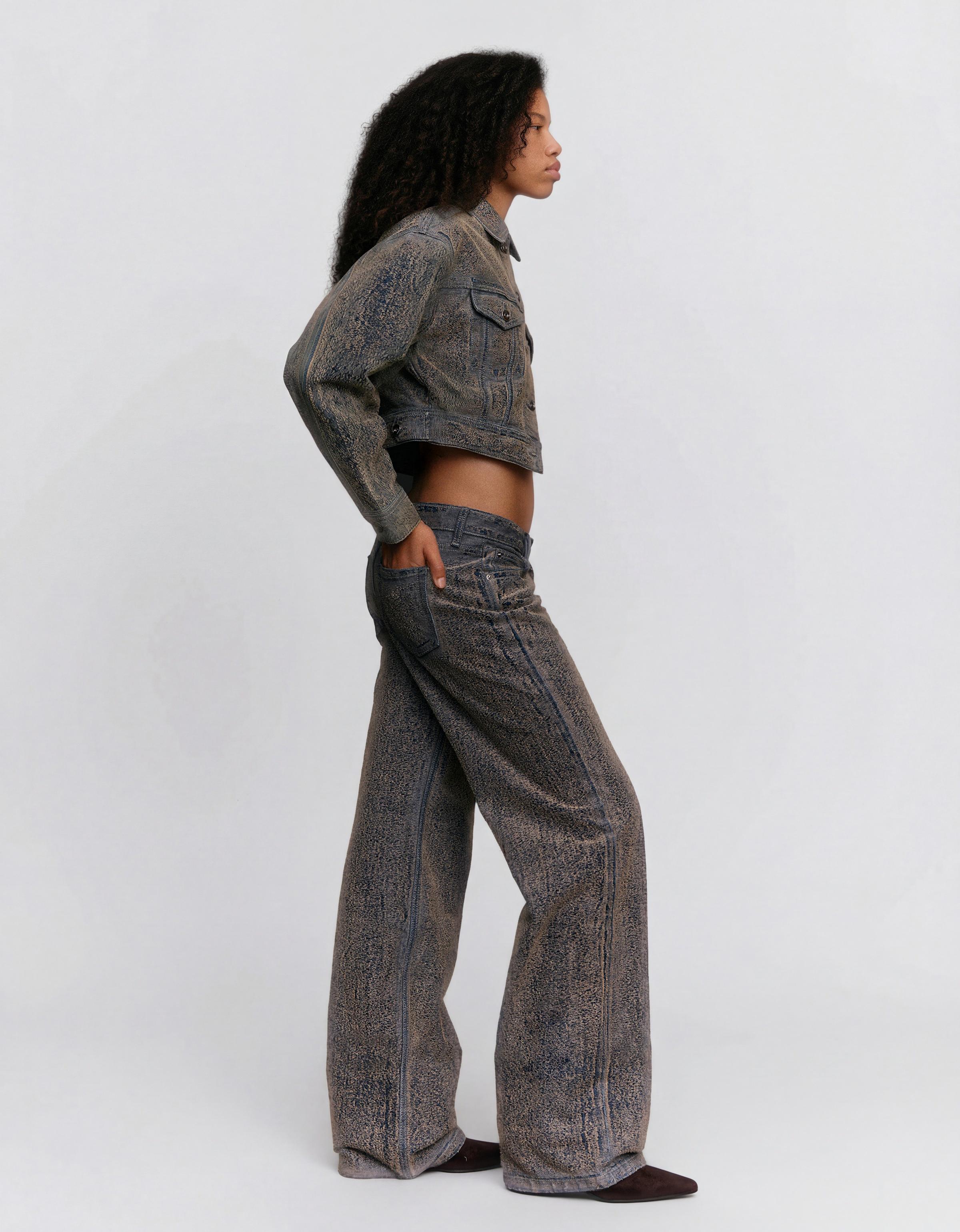 Dokulu düşük bel straight fit jean - Görsel 26