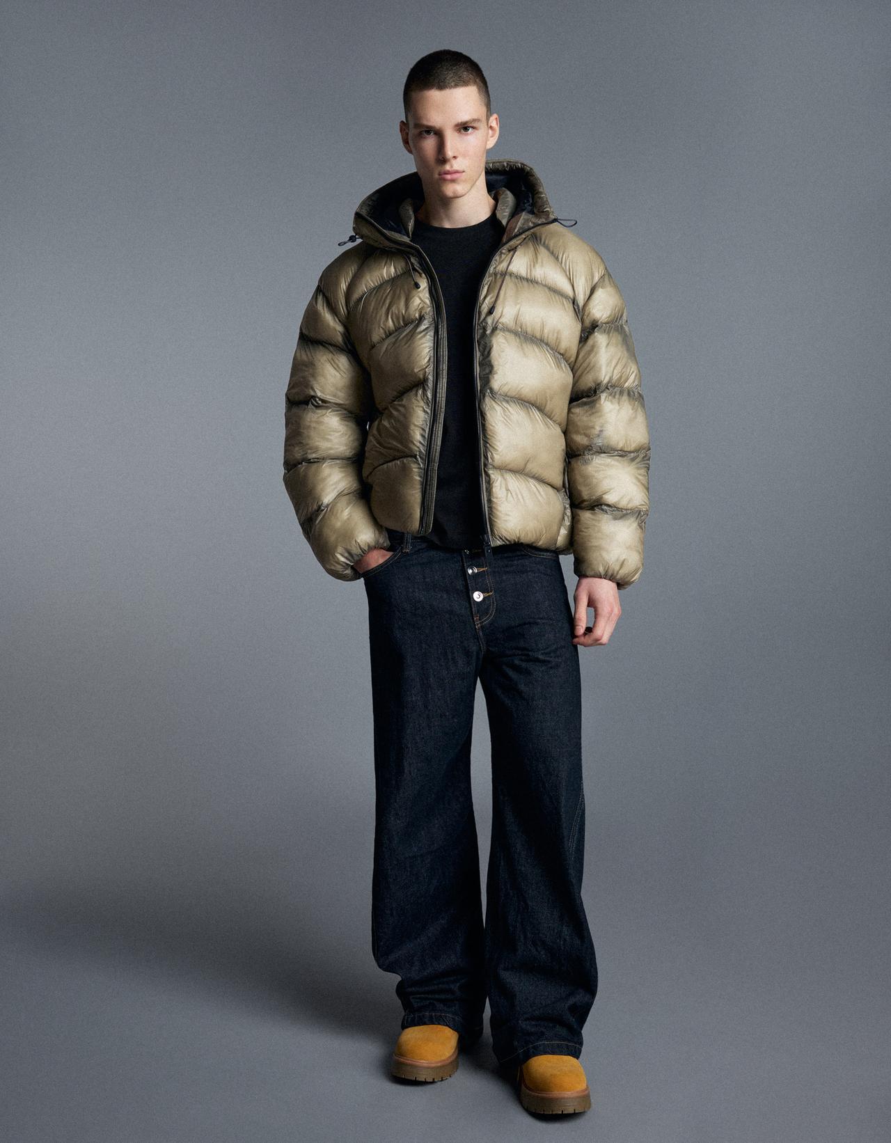 Quilted translucent-effect jacket — Khaki