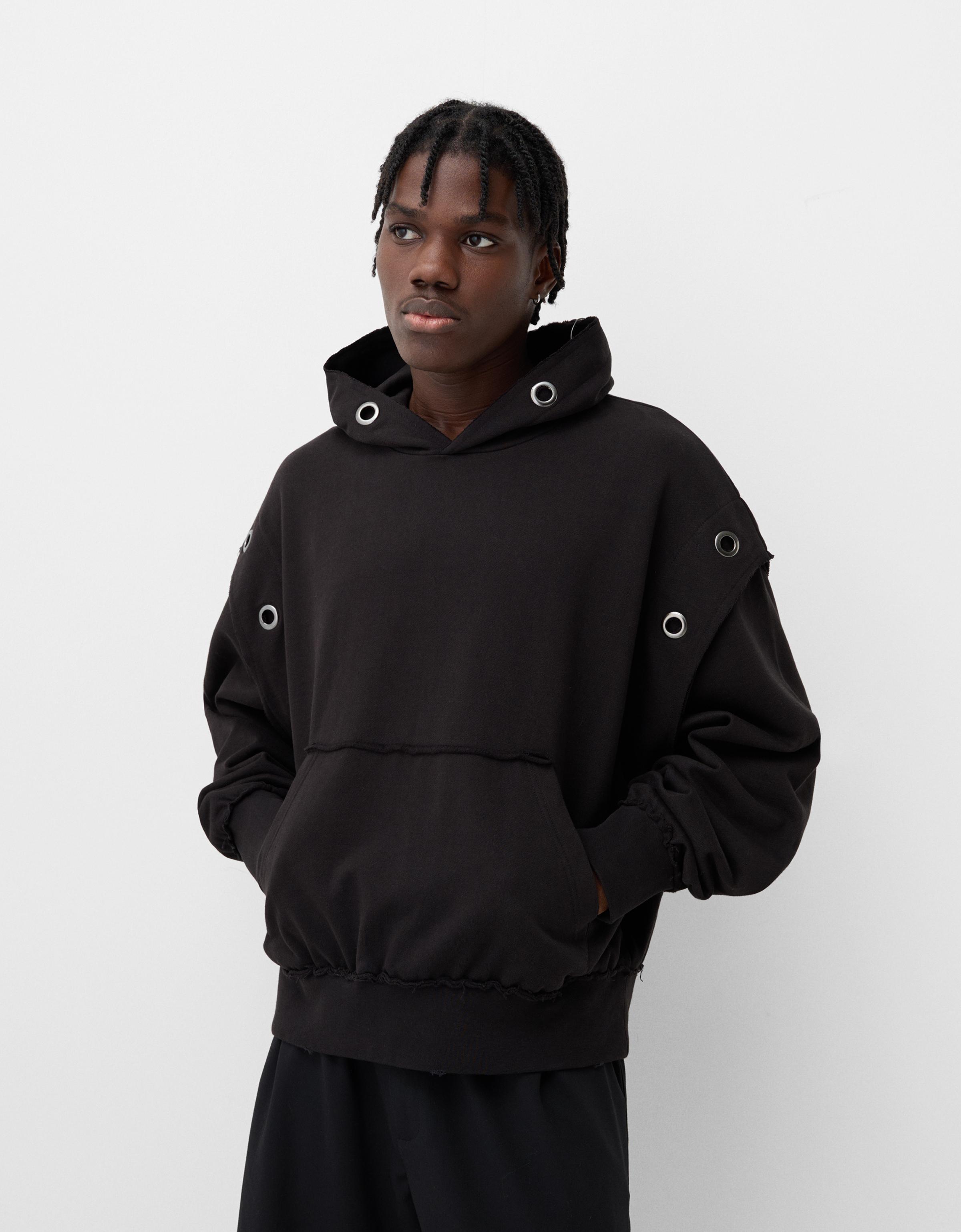 Bershka Hoodie Mit Kapuze Und Eyelets-Ösen Herren M Schwarz