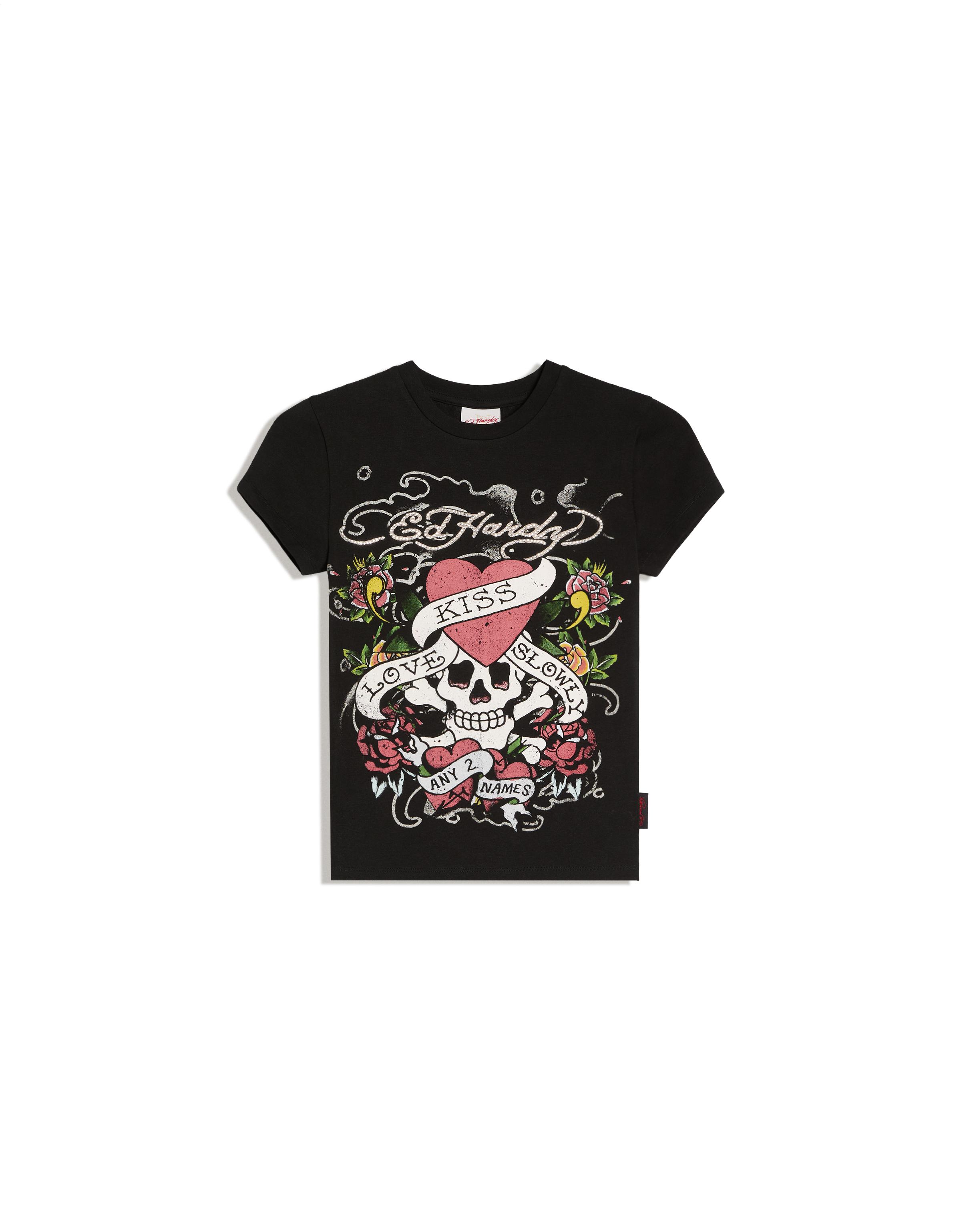 Short sleeve ED HARDY X BERSHKA print T-shirt — Black