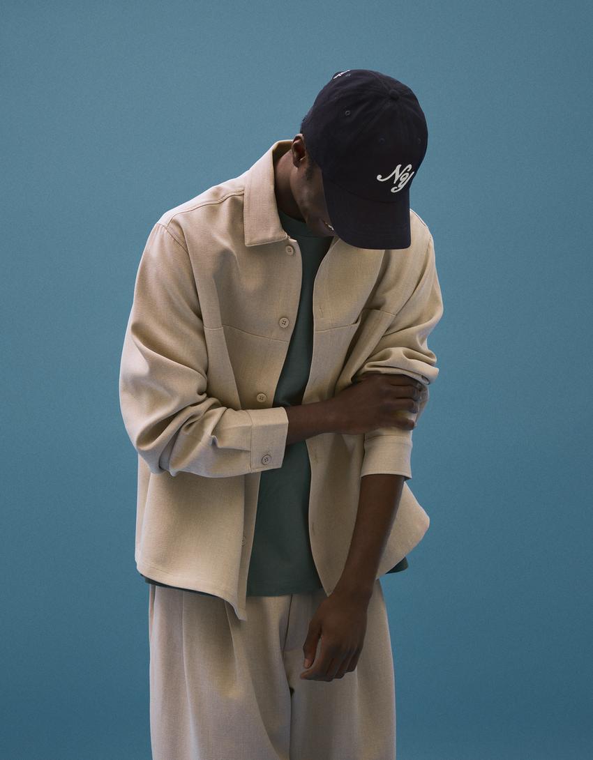 قميص محبوك بأكمام طويلة-حجري