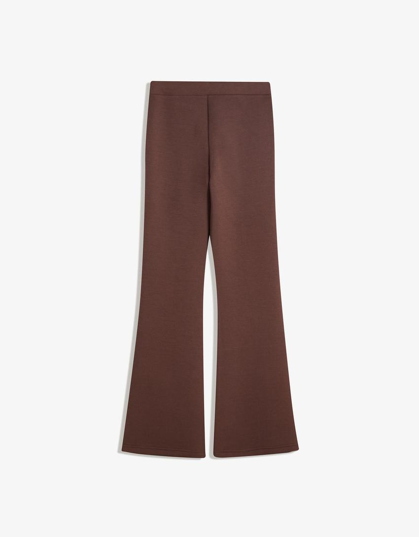 Pantalon flare doux en modal-Marron