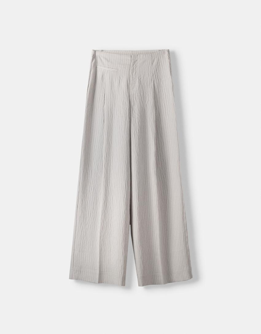 Pantalon wide leg taille-Gris-5