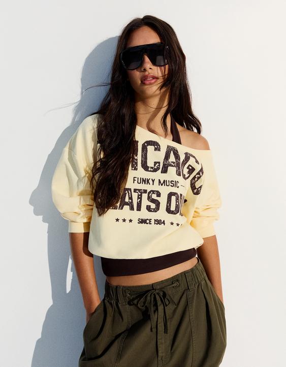 Asimetrik çift yakalı sweatshirt
