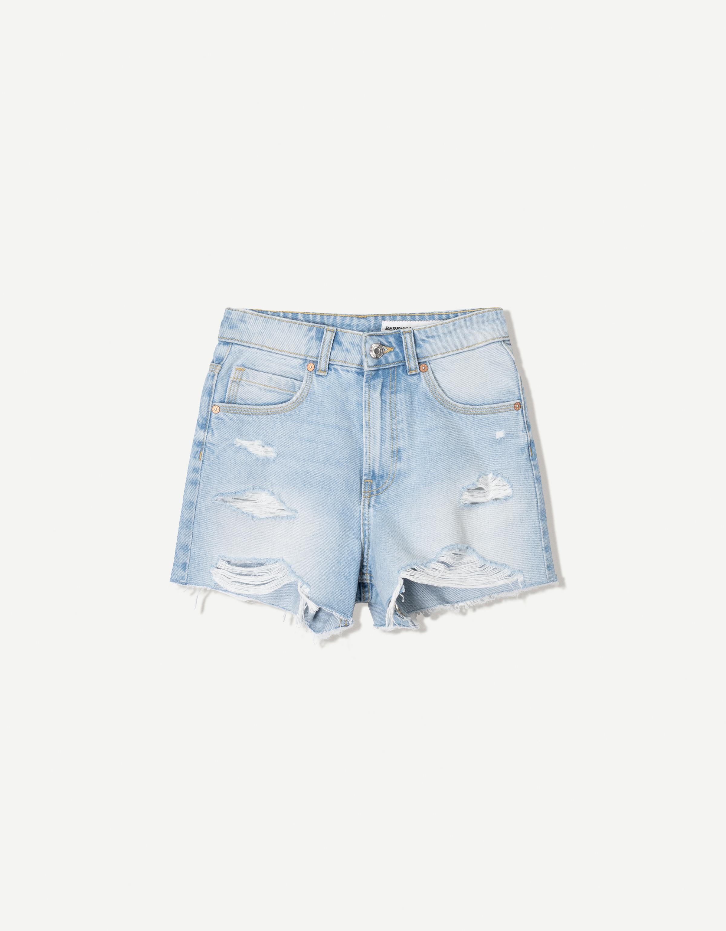 Bershka Jeansshorts Mit Rissen Damen 40 Ausgewaschenes Blau