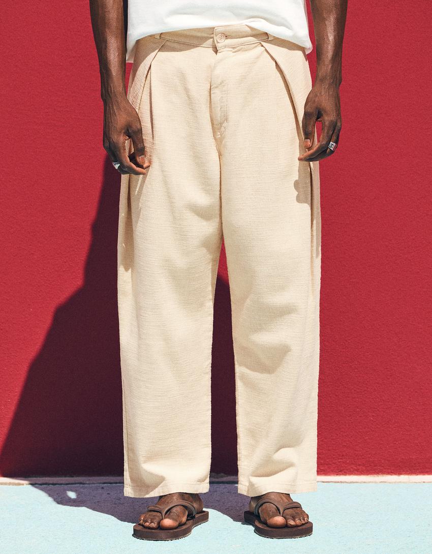 Pleated barrel trousers-Sand