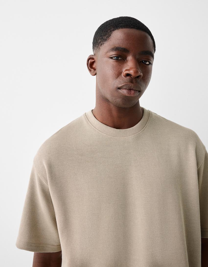 T-shirt manga curta boxy fit nervuras-Pedra-2