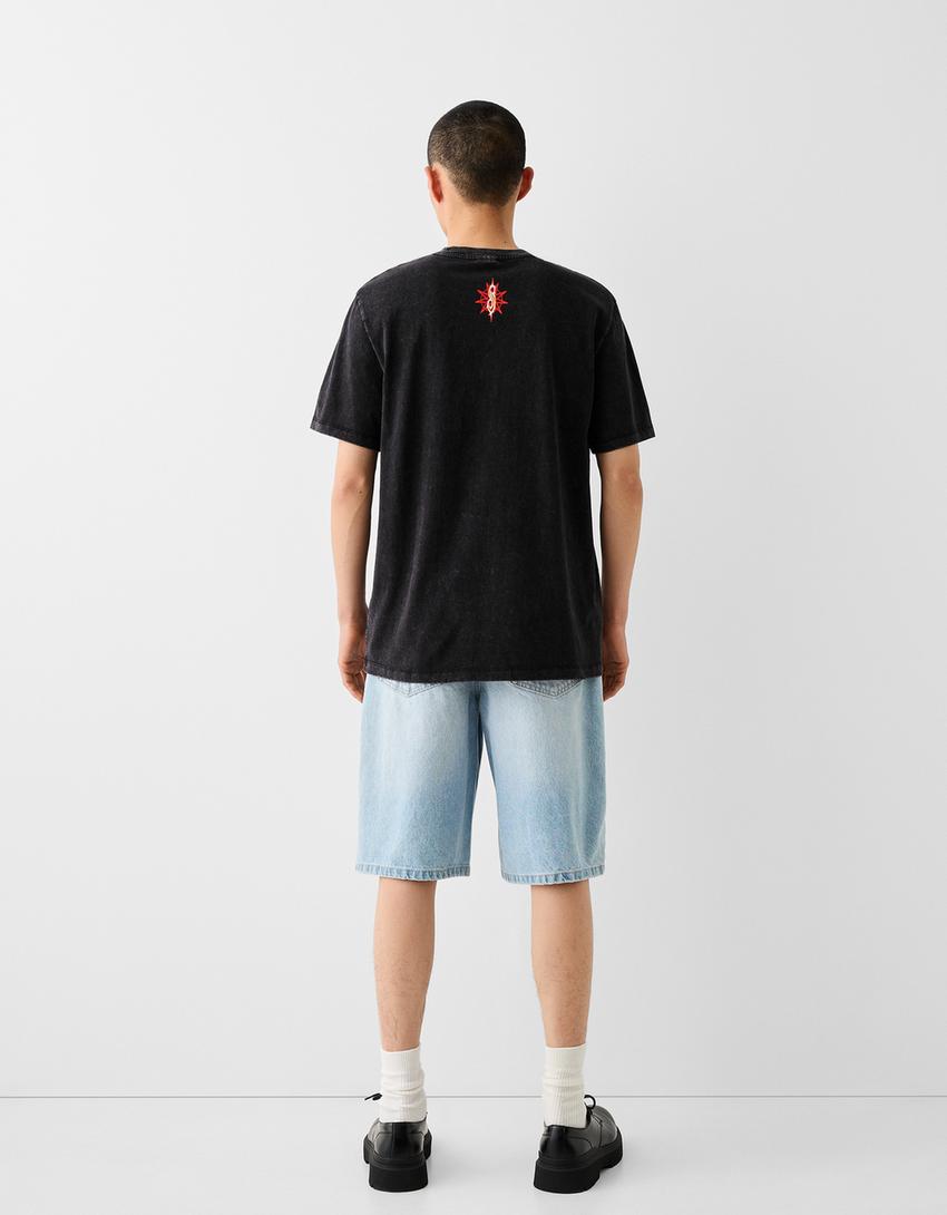 Фланелка с къс ръкав и щампа „Slipknot“-Черно-1