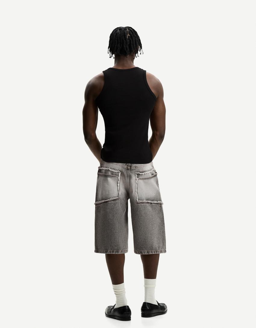Bermuda baggy denim franges