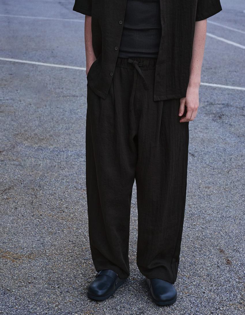 Rustic baggy trousers-Black