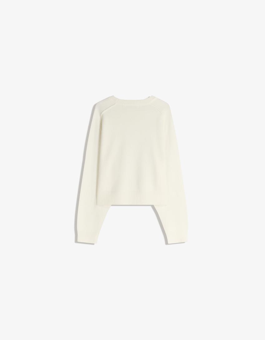 Dikişli triko kazak-Krem