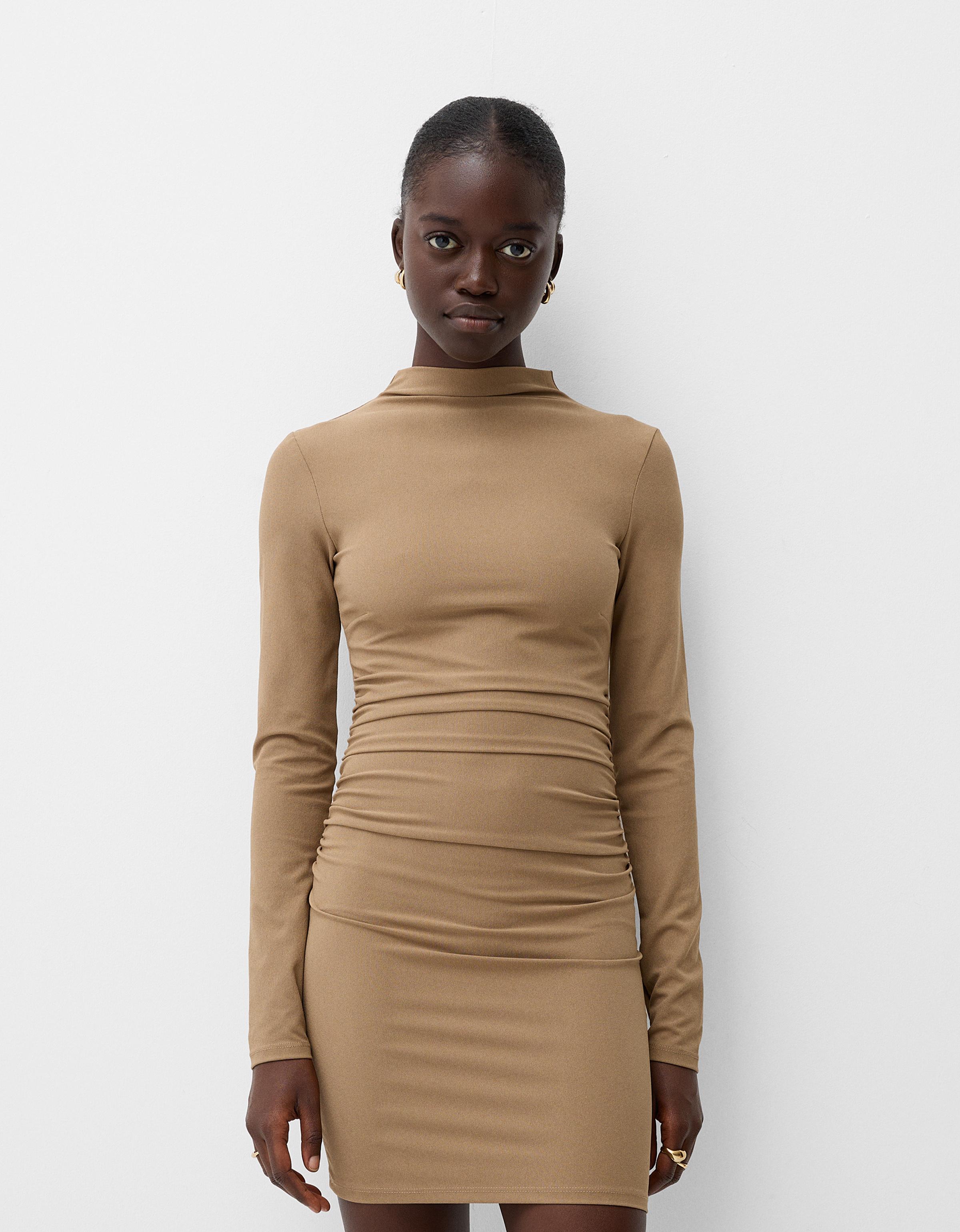 Bershka Minikleid Mit Langen Ärmeln Damen L Camel