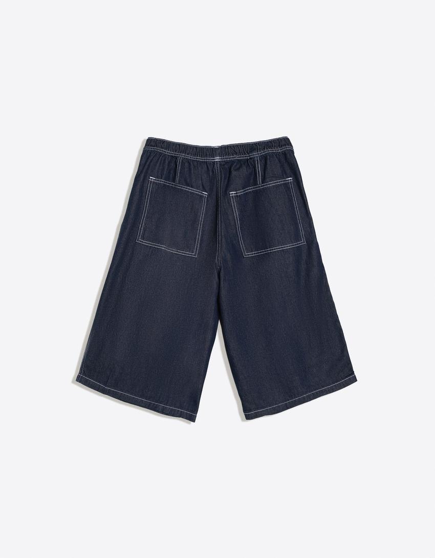 Parachute denim Bermuda shorts-Navy