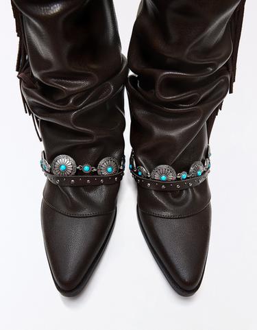 Fringed cowboy heel boots — Brown 4