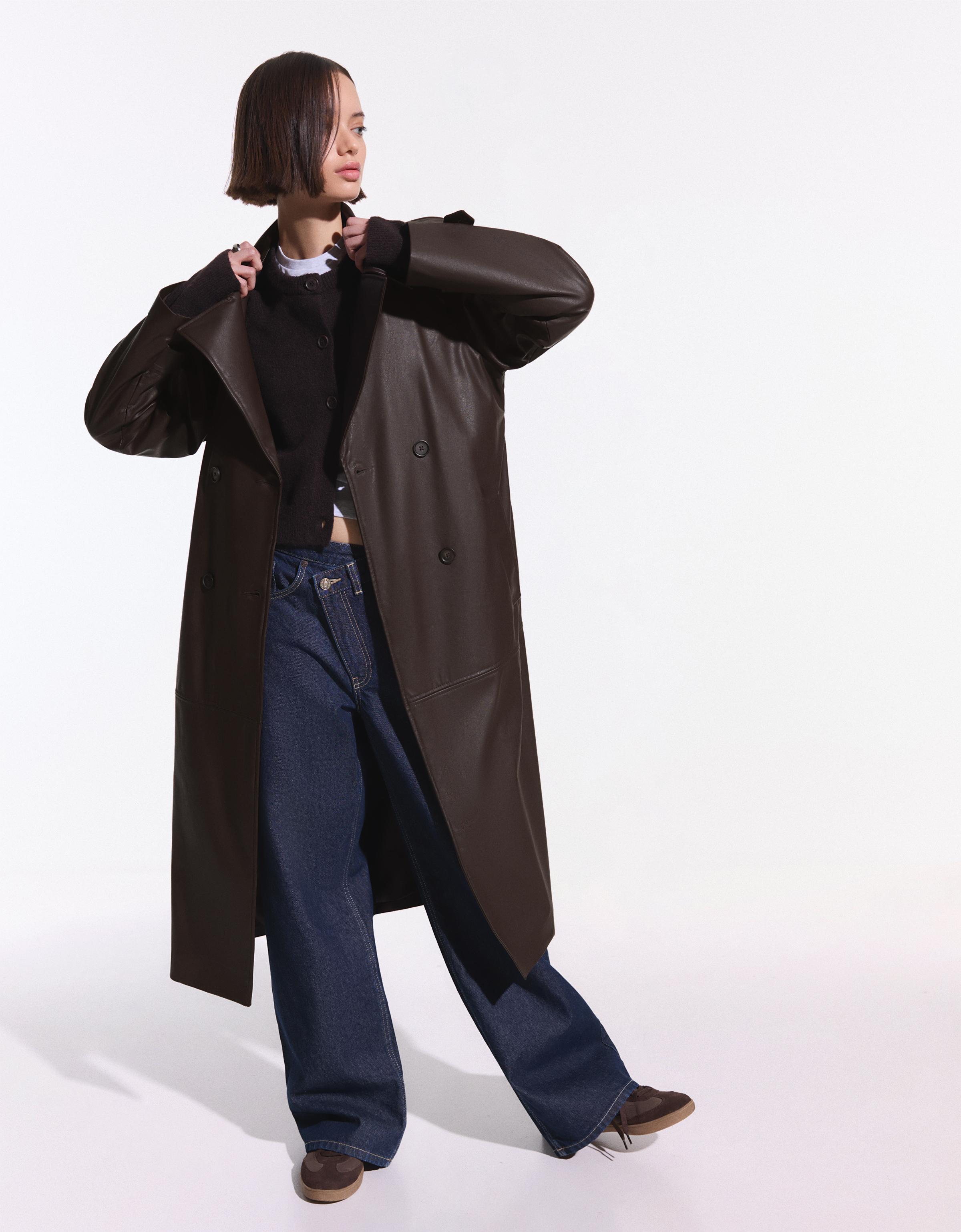 Bershka Trenchcoat Aus Kunstleder Damen M Braun