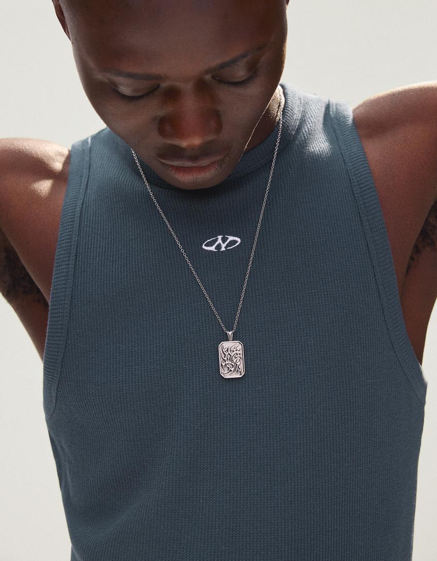 Trägertop mit Waffelstruktur-Print-Blau