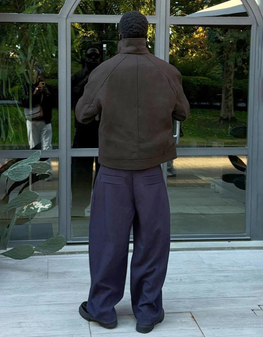 Veste en drap col contrastant-Marron